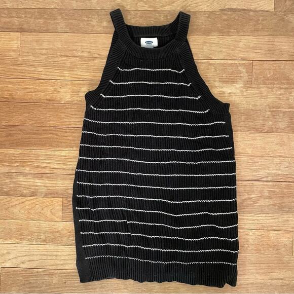 Old Navy black white striped ribbed sweater tank shirt top size medium M b18 - Picture 1 of 4